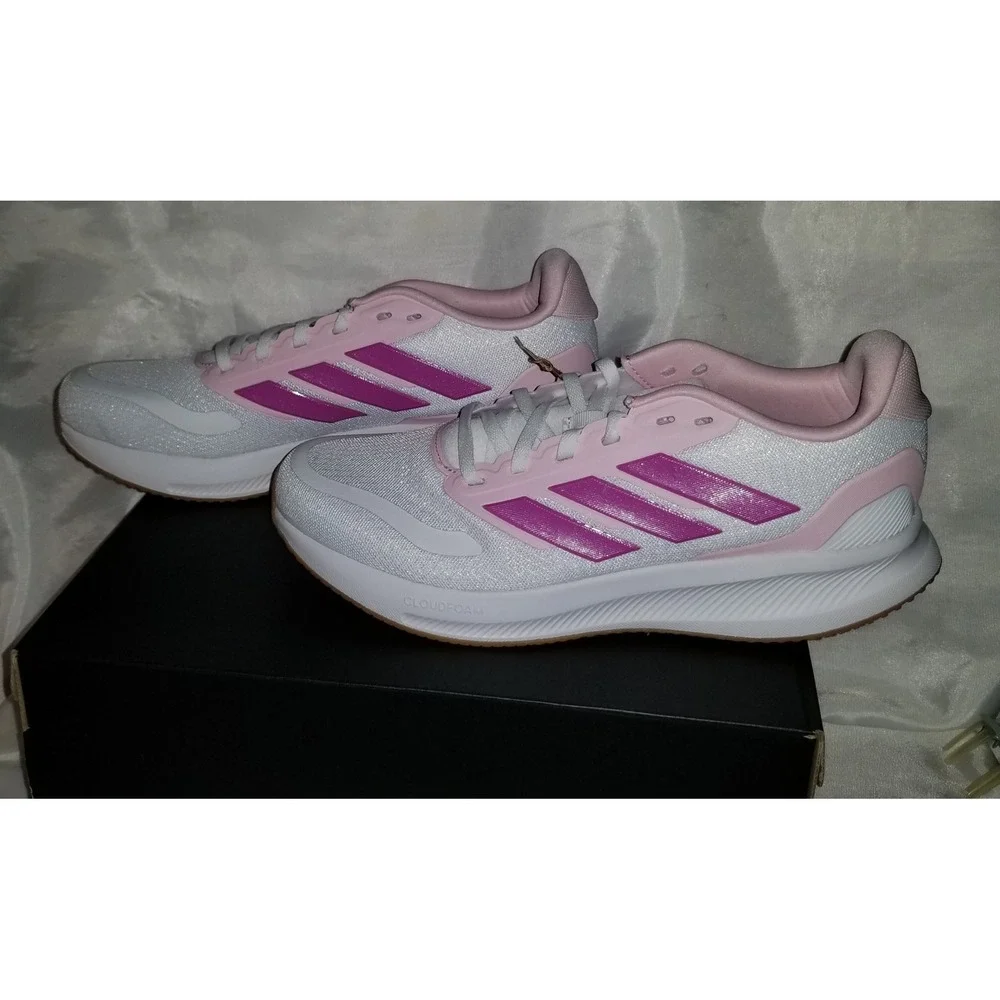 Adidas Runfalcon 5 J Running Shoes women 7 White Pink Excellent Cloudfoam JP9396